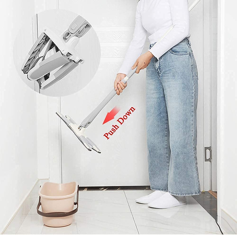 X-Type Flat Floor Mop with Replace Cloth Heads 360 Degree Squeeze Mop Hand-Free