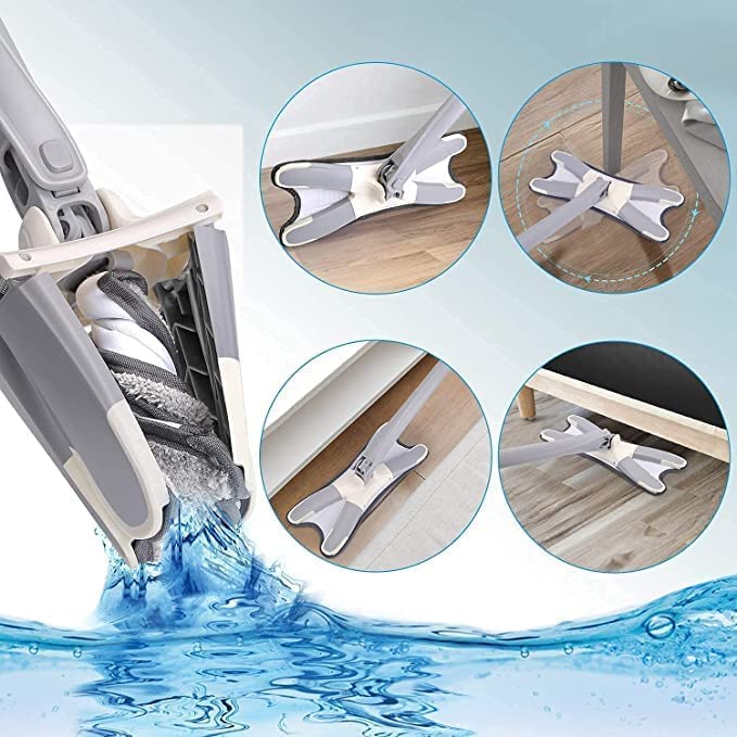 X-Type Flat Floor Mop with Replace Cloth Heads 360 Degree Squeeze Mop Hand-Free