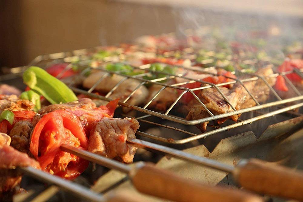 Complete BBQ Accessories 1 Piece Portable Grill 1 Piece Oil Spray Bottle 1 Piece Oil Bottle with Brush 1 Piece BBQ Clip Folder Grill (Pack of 6) Barbecue Skewers Stainless Steel Sticks