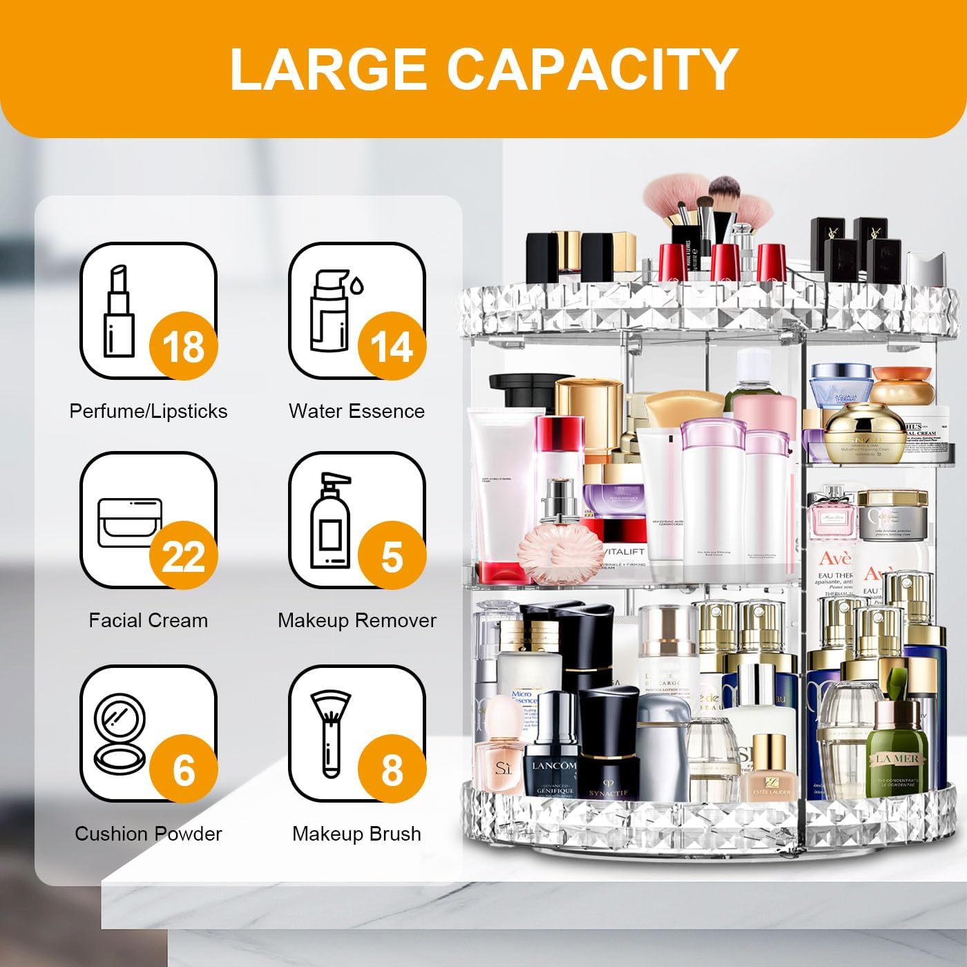 Makeup Organizer, 360 Degree Rotating Cosmetic Storage Organizer, 7-Layer Adjustable Makeup Display Case