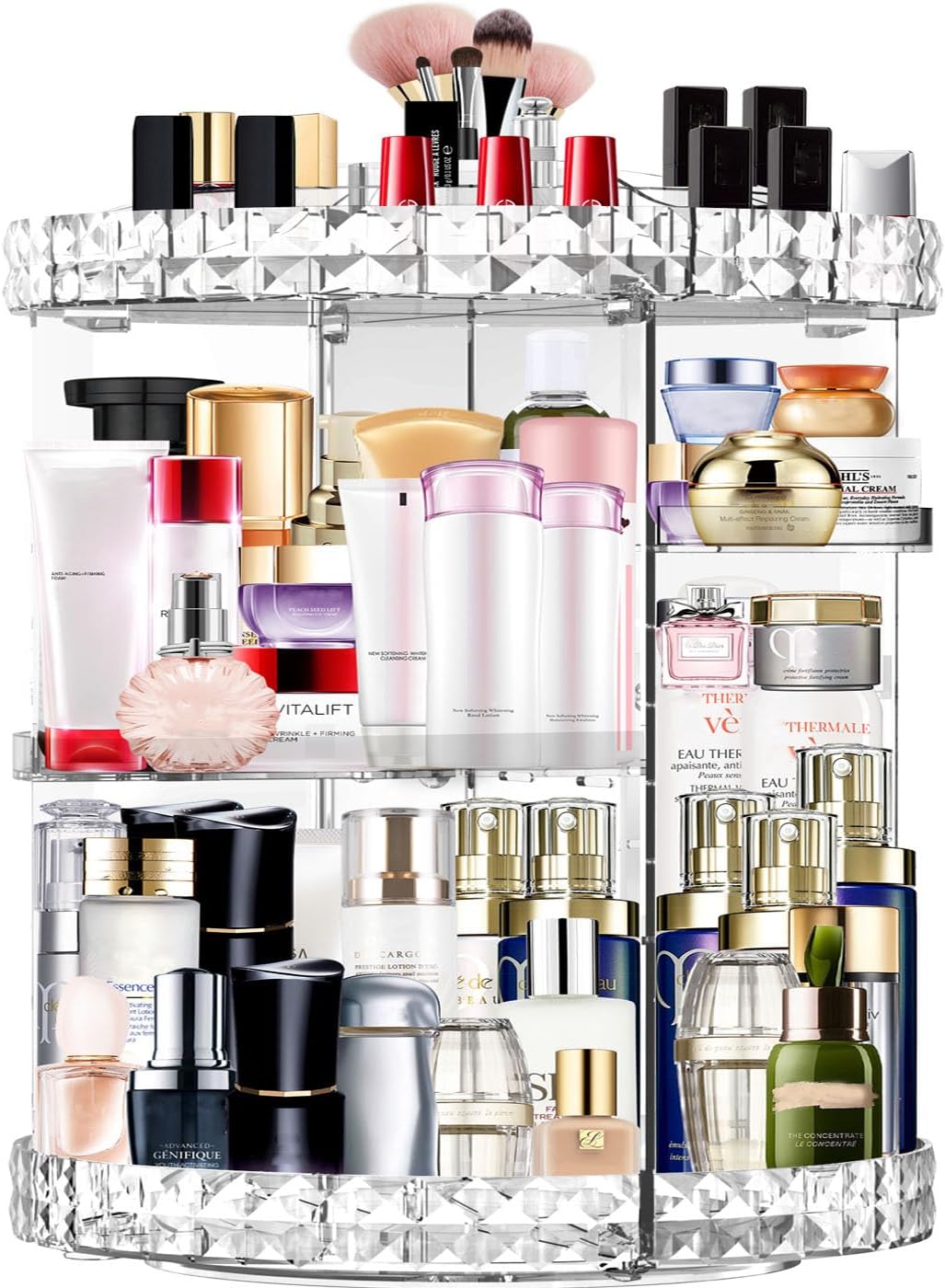 Makeup Organizer, 360 Degree Rotating Cosmetic Storage Organizer, 7-Layer Adjustable Makeup Display Case