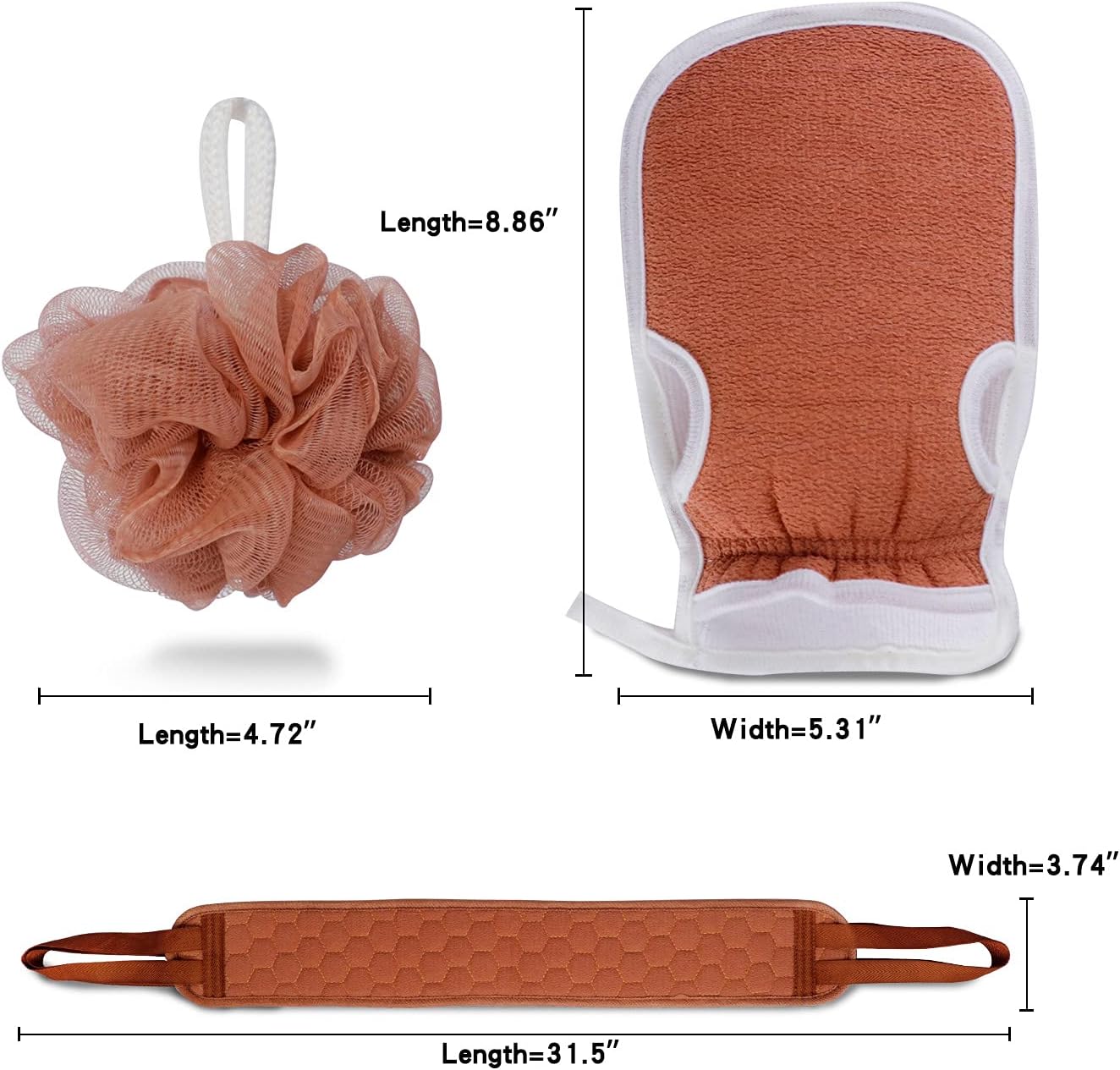 3 Pieces Bath Shower Sponge Set for Cleaning Body, Bath Back Scrubber, Exfoliating Gloves, Honeycomb Sponge.