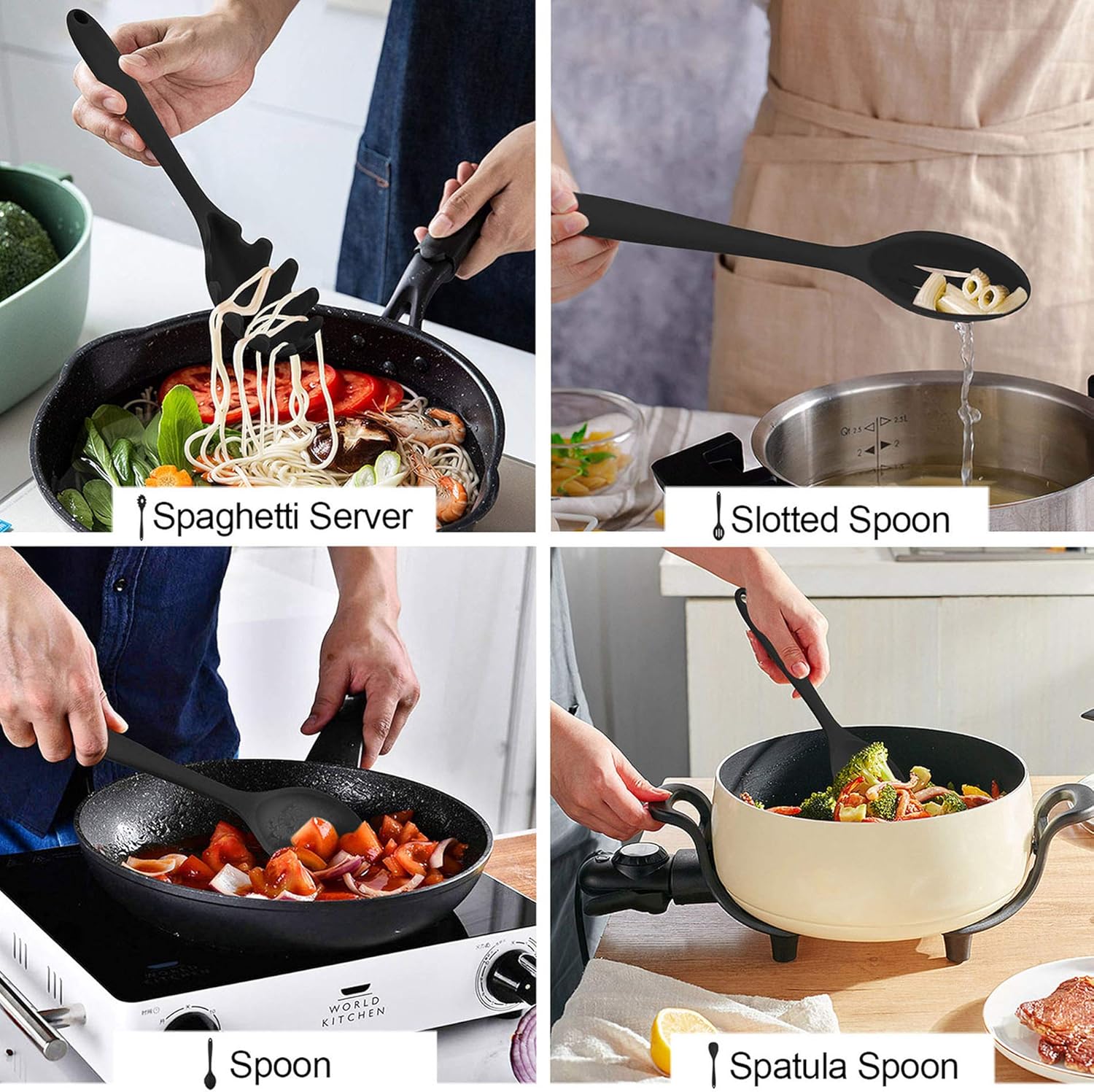 12-Piece Silicone Kitchen Cooking Utensils Set with Holder, Kitchen Tools Include Slotted Spatula Spoon Turner Ladle Tong Whisk, Dishwasher Safe