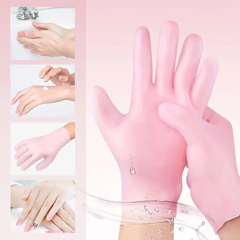 Moisturizing Soft Silicone Gel Spa Hydrating Gloves Repairing Dry Cracked, Aging Hands, Eczema, and Softening Rough Skin, Calluses, One Size Fits Most (Pair)