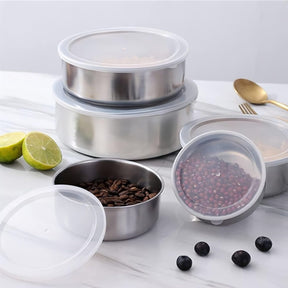 [Set of 5] Stackable Stainless Steel Snack Food Storage Containers With Lids, Leakproof Clear Lids For Lunch