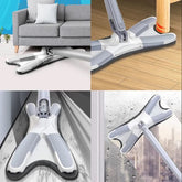 X-Type Flat Floor Mop with Replace Cloth Heads 360 Degree Squeeze Mop Hand-Free
