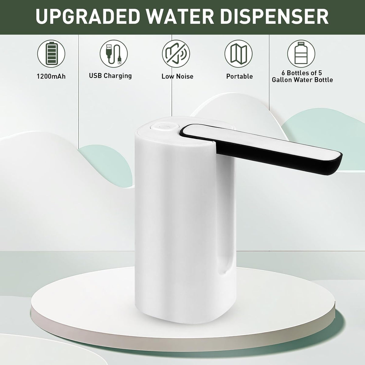 5 Gallon Foldable Water Dispenser, USB Charging Portable Electric Water Bottle Pump with Switch Universal