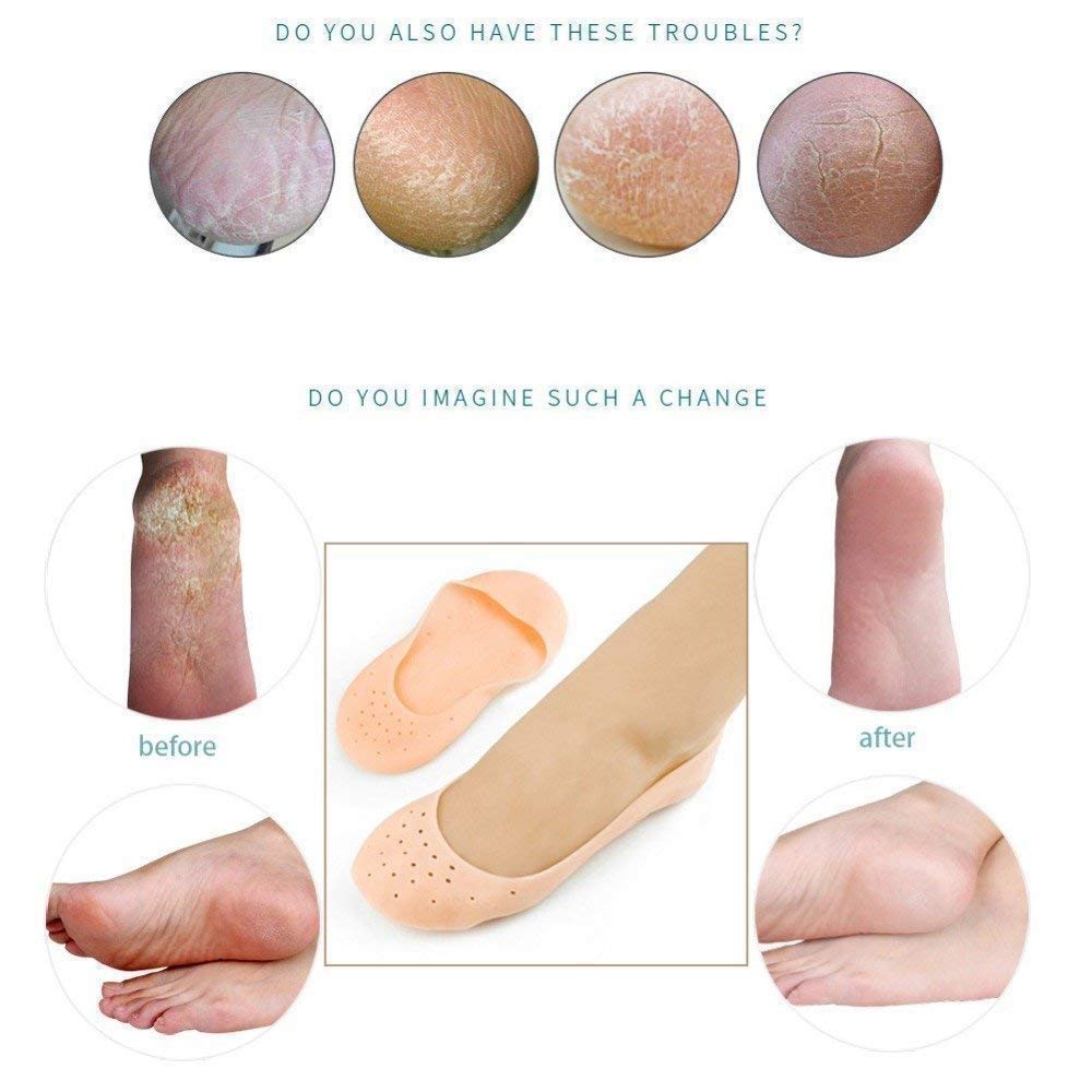 Anti Crack Full Length Silicone Foot Protector Moisturizing Socks for Foot-Care and Heel Cracks, heel pain.
