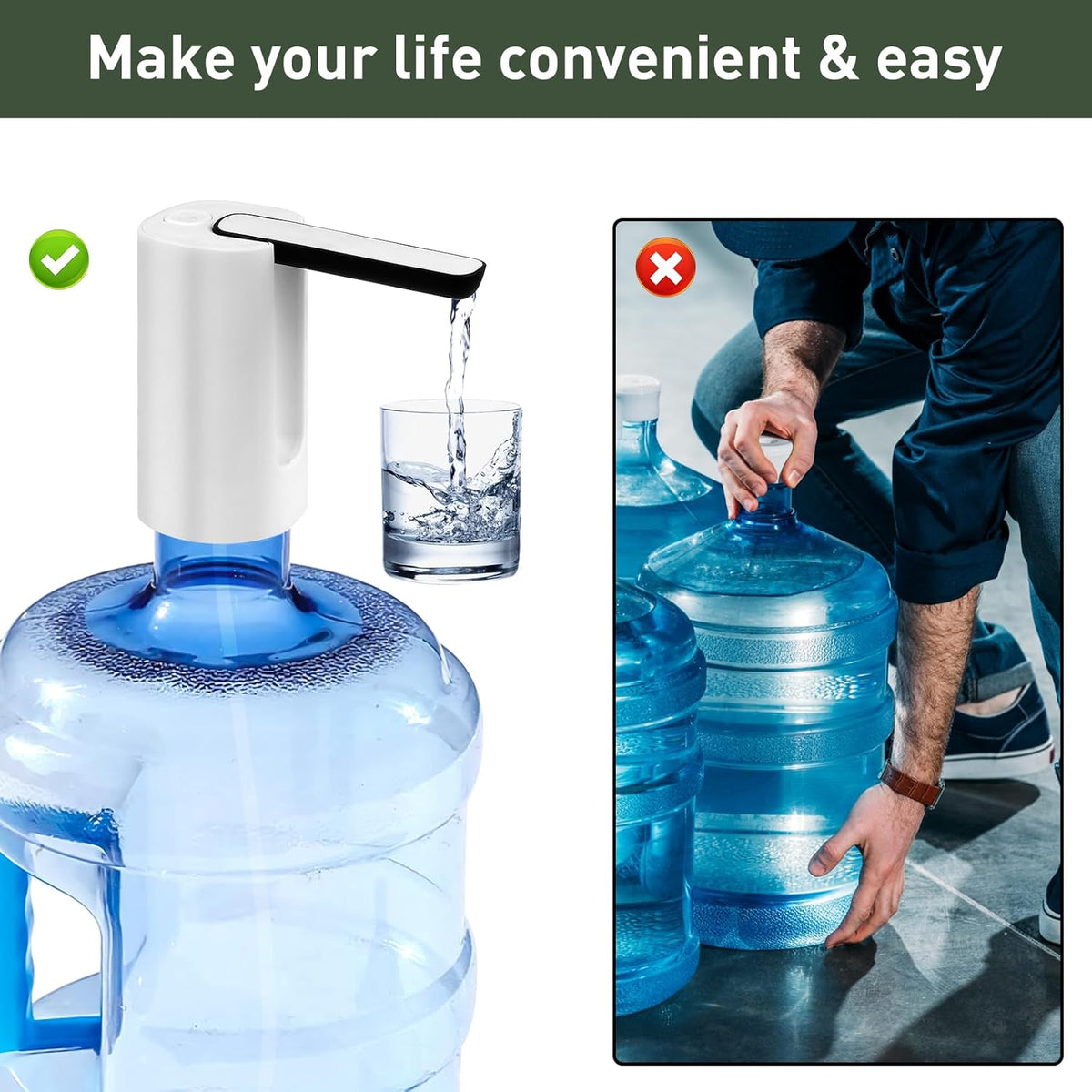 5 Gallon Foldable Water Dispenser, USB Charging Portable Electric Water Bottle Pump with Switch Universal